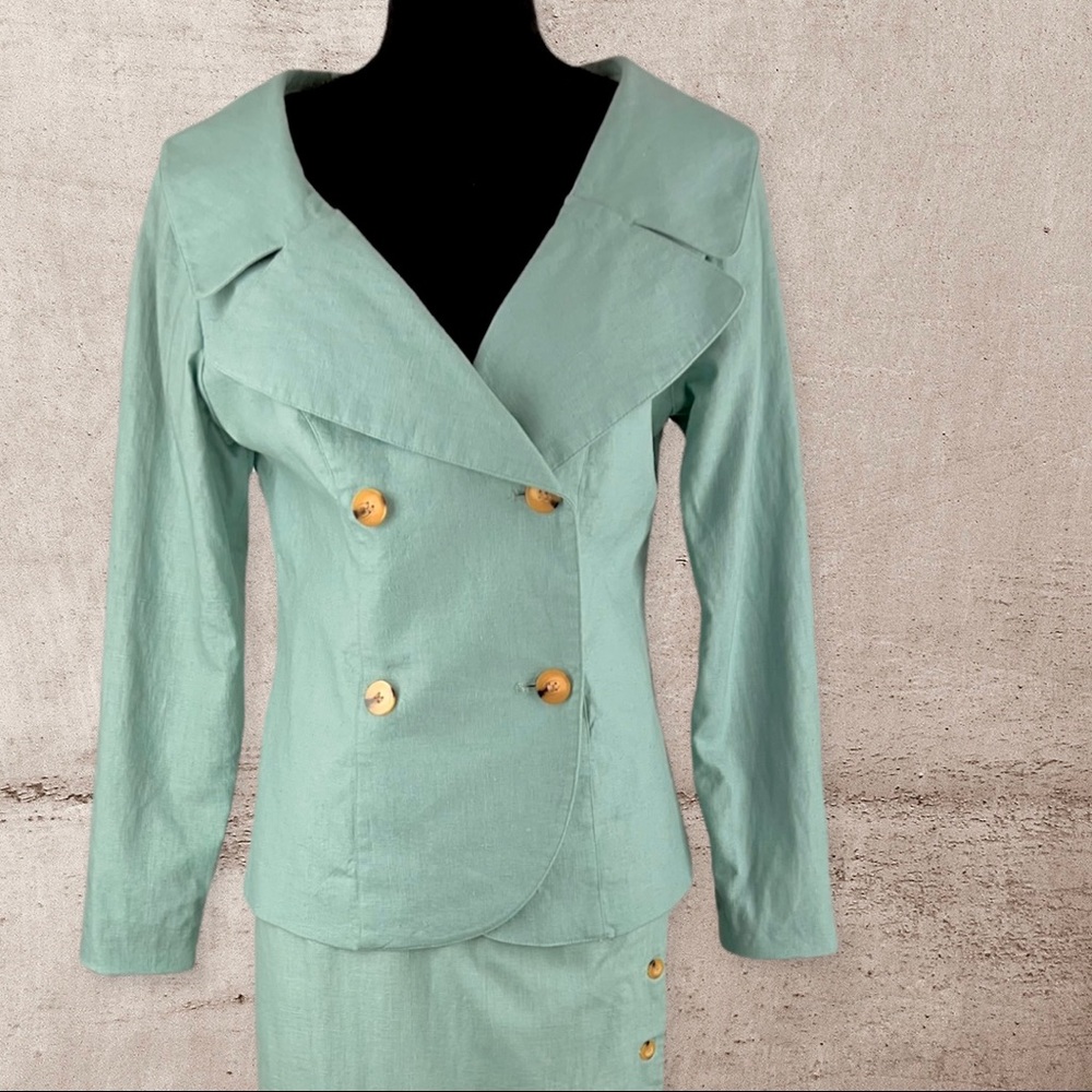 Vintage Linen Suit Mint Green Size 8 - Picture 2 of 13